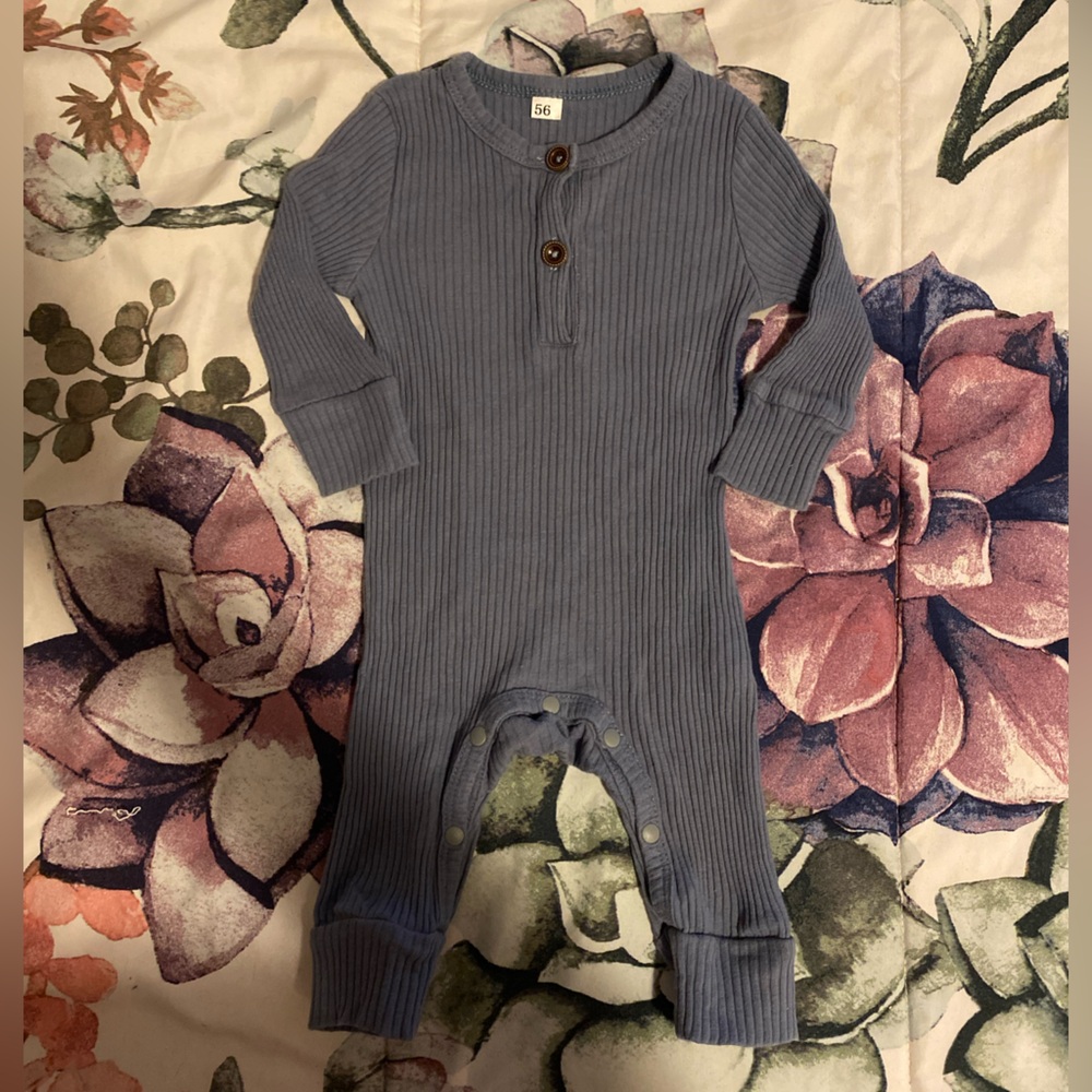 Shein unisex baby 0-3 month dusty blue half button jumpsuit - long sleeve outfit